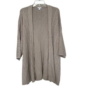 J Jill Beige Cable Knit Long Open Front Cardigan Sweater Womens XL Lagenlook